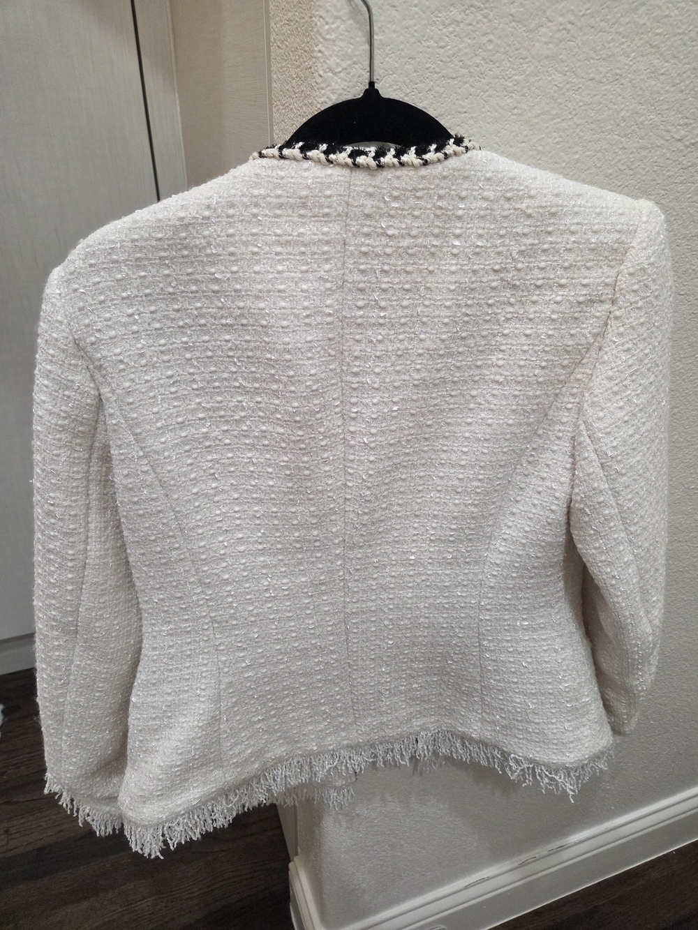 Aqua Ivory Tweed Open-Front Blazer with Black Trim - Picture 6 of 6